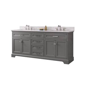 Thompson 72 in. W x 22 in. D Bath Vanity in Gray with Engineered Stone Vanity Top in Carrara White with White Basins