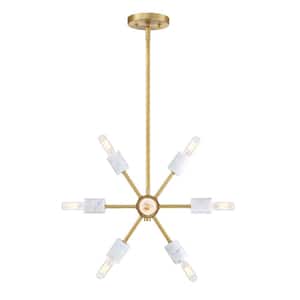 Star Dust 60-Watt 8-Light Brushed Gold Mid-Century Modern Pendant Light with Natural Marble Accents
