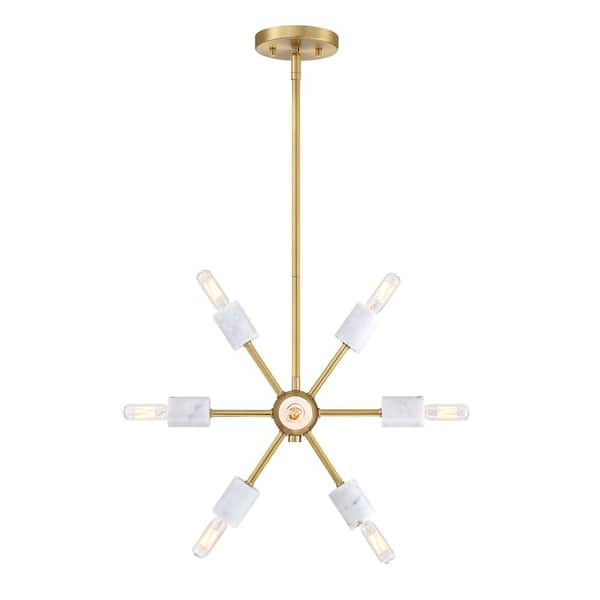 Designers Fountain Star Dust 60-Watt 8-Light Brushed Gold Mid-Century Modern Pendant Light with Natural Marble Accents