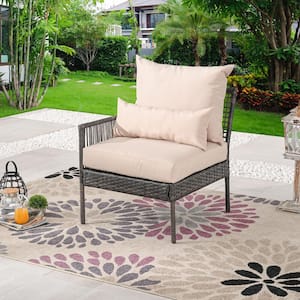 Wicker Outdoor Right Arm Chair with Beige Cushion