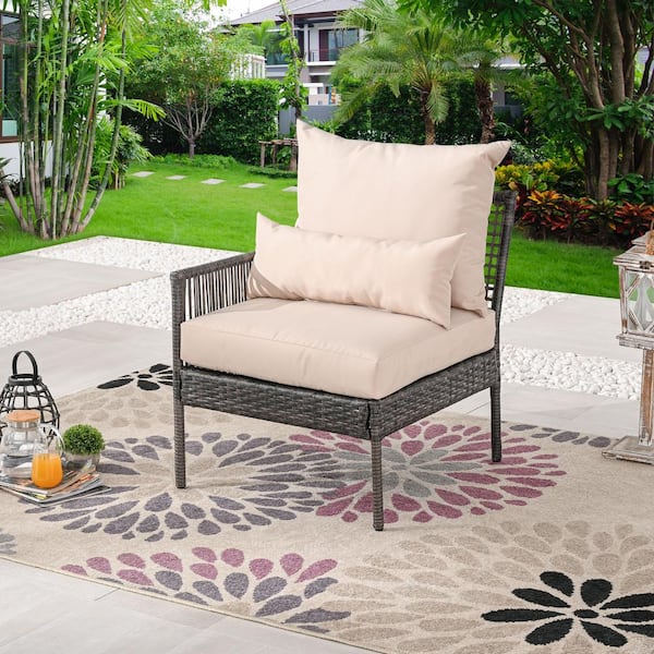 Patio Festival Wicker Outdoor Right Arm Chair with Beige Cushion