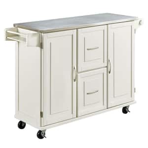 Dolly Madison White Kitchen Cart with Stainless Top