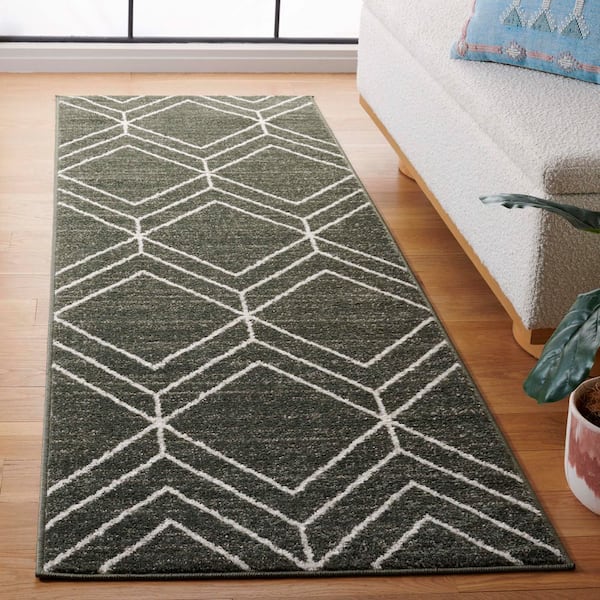 Adirondack 3 ft. x 10 ft. Dark Green/Ivory Diamond Runner Rug