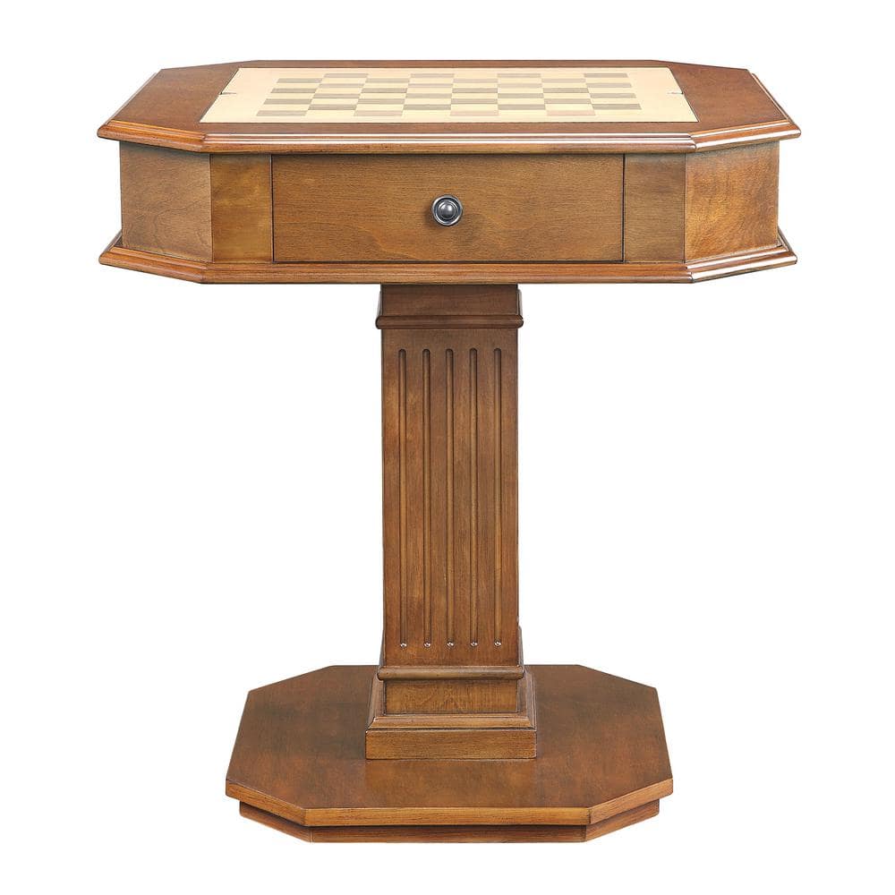 Walnut 28" Square Wooden Game Table with Drawers