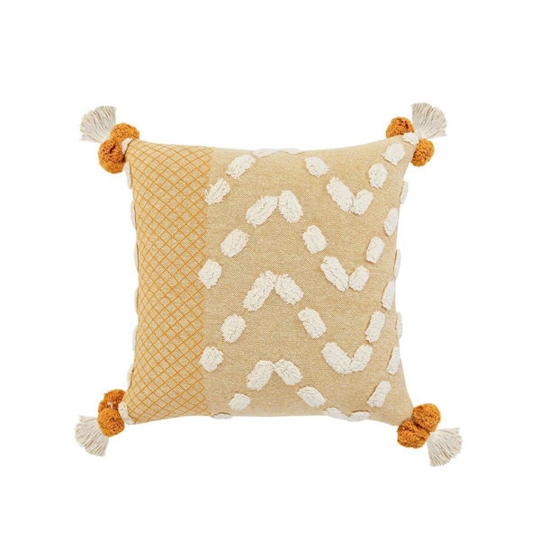 HomeRoots Yellow, Cream Geometric Polyester 20 in. x 20 in. Throw Pillow