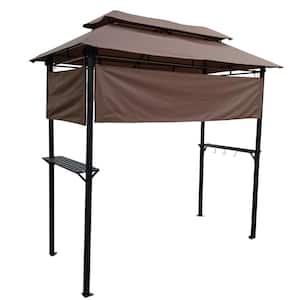 8 ft. x 4 ft. Grill Gazebo Metal gazebo with Soft Top Canopy and Steel Frame with Hook and Bar Counters in Light Brown