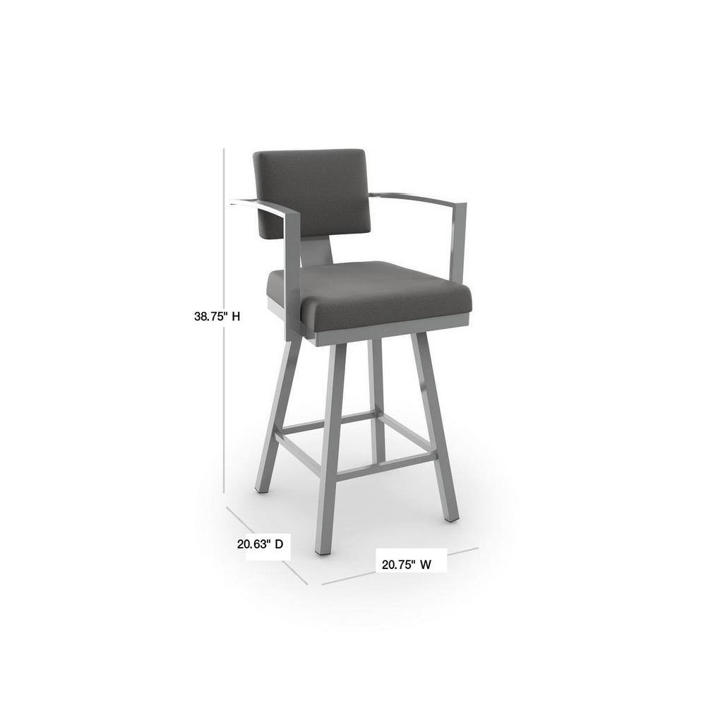 Akers 26" Light Grey Polyester Swivel Counter Stool with Black Metal Frame