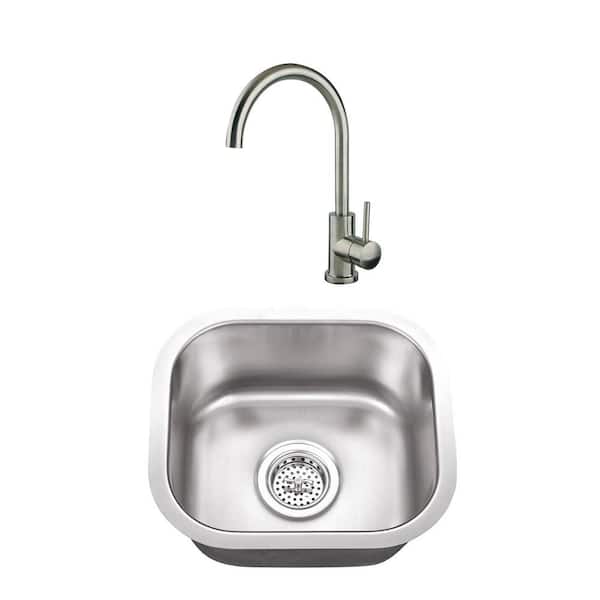 Cahaba 18 Gauge Stainless Steel 15 in. Undermount Bar Sink with Brushed Nickel Faucet
