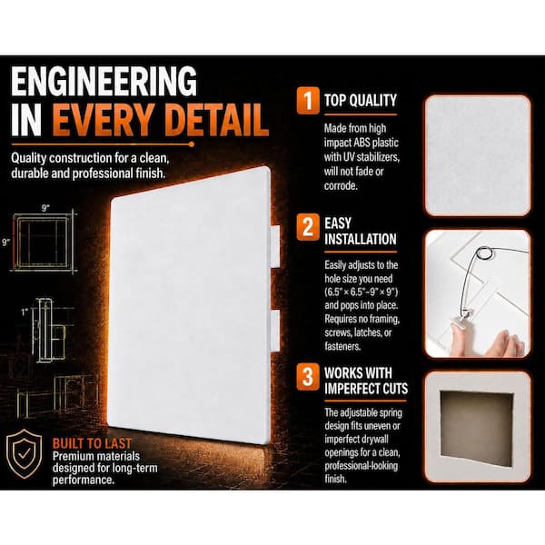 Morvat 8 in. x 8 in. White Plastic Adjustable Drywall Access Panel