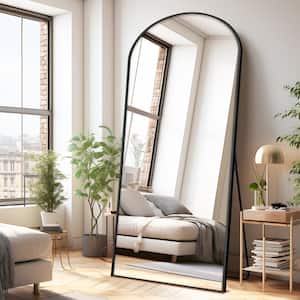 31.5 in. W x 71 in. H Arch Top Metal Black Framed Tempered Glass Full-Length Standing Mirror