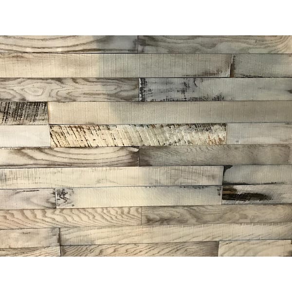 Unbranded Shiplap Plank 0.5 in. H x 3.5 in. W x 1 ft. - 3 ft. L Whitewash Wood Wall Planks (20 sq. ft. / case)