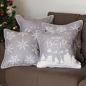 Christmas Decorative Throw Pillow Square 18 in. x 18 in. Gray and White for Couch, Bedding (Set of 4)