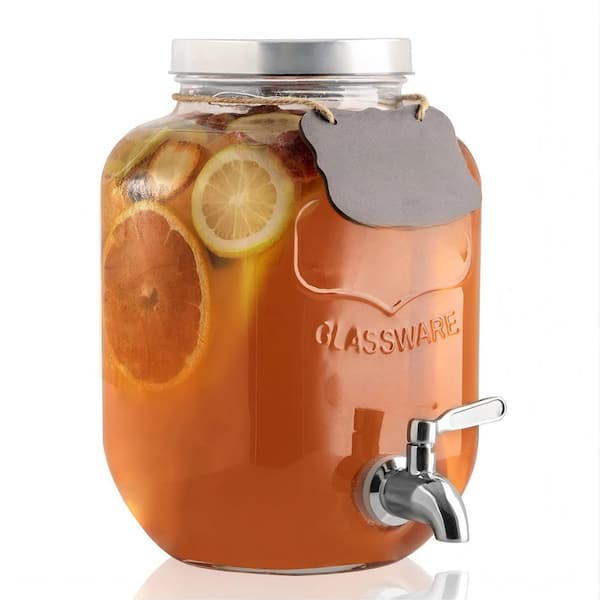 1 Gal. Drink Dispenser with Spigot, Airtight and Leakproof Glass Sun Tea Jar with Anti-Rust Lids