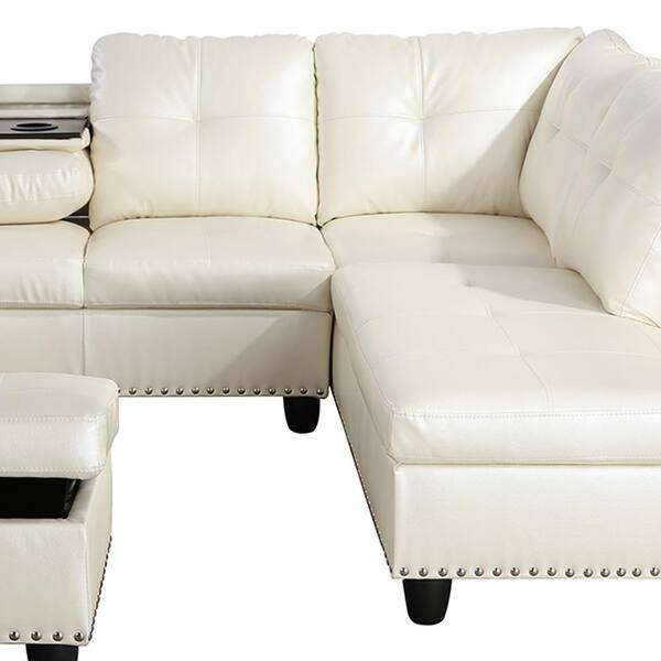 Star Home Living 3 Piece White, White Fake Leather Sectional