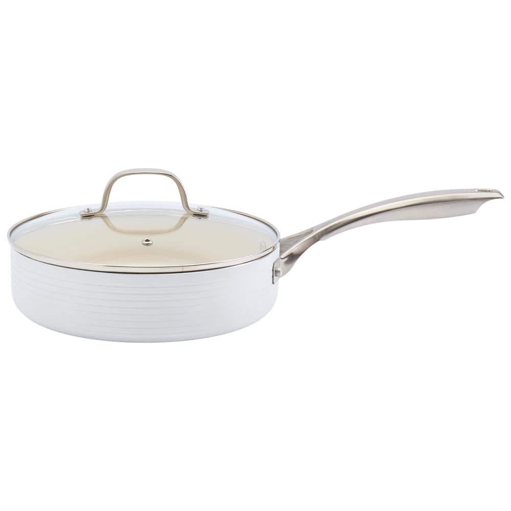 10-Piece White Nonstick Aluminum Cookware Set with Ribbed Design