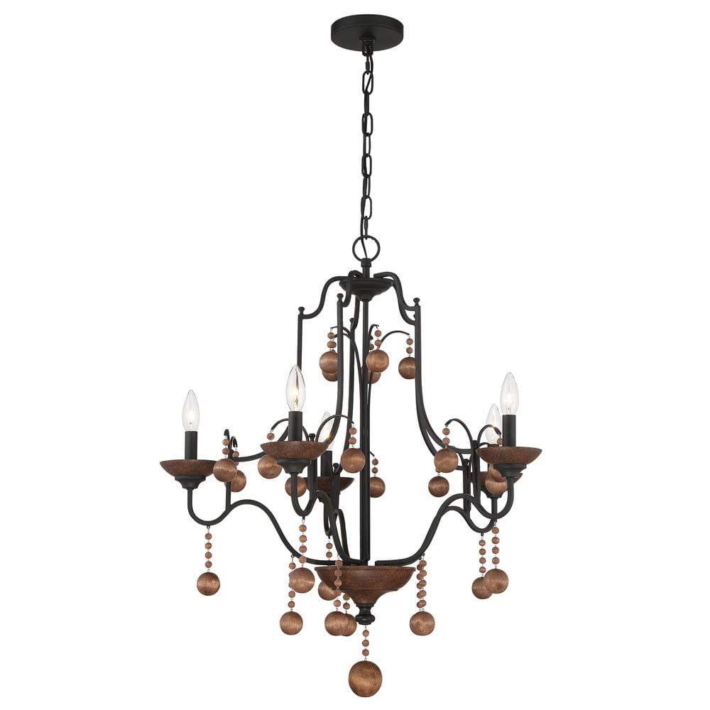 Old World Bronze and Walnut 5-Light Candle Chandelier