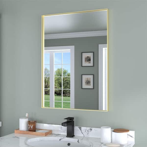 ORGANNICE 22 in. W x 30 in. H Gold Aluminum Rectangle Framed Tempered Glass Wall-mounted Bathroom Mirror