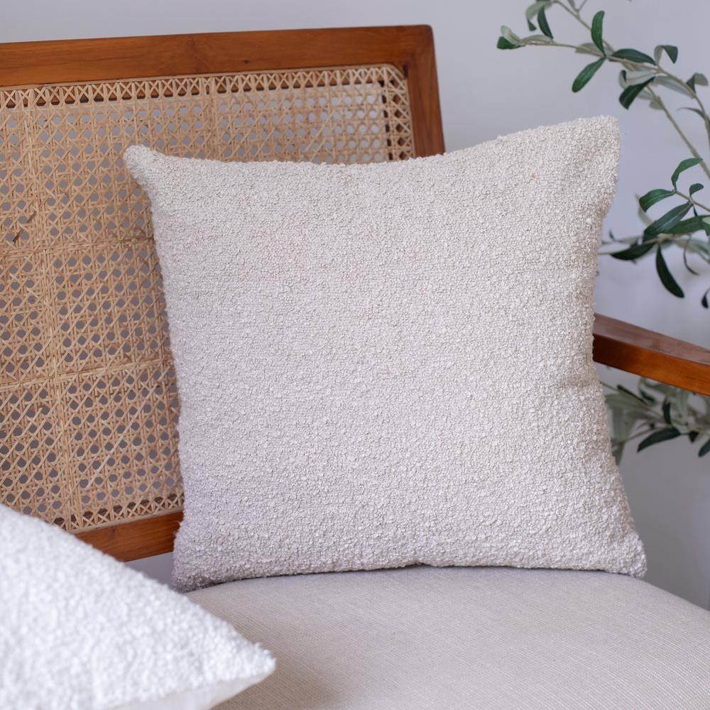 Beige Hand-Woven Polyester Square Throw Pillow