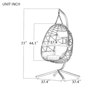 Wicker Outdoor Patio Swing Chair Hanging Egg Chair with Stand and Beige Cushion