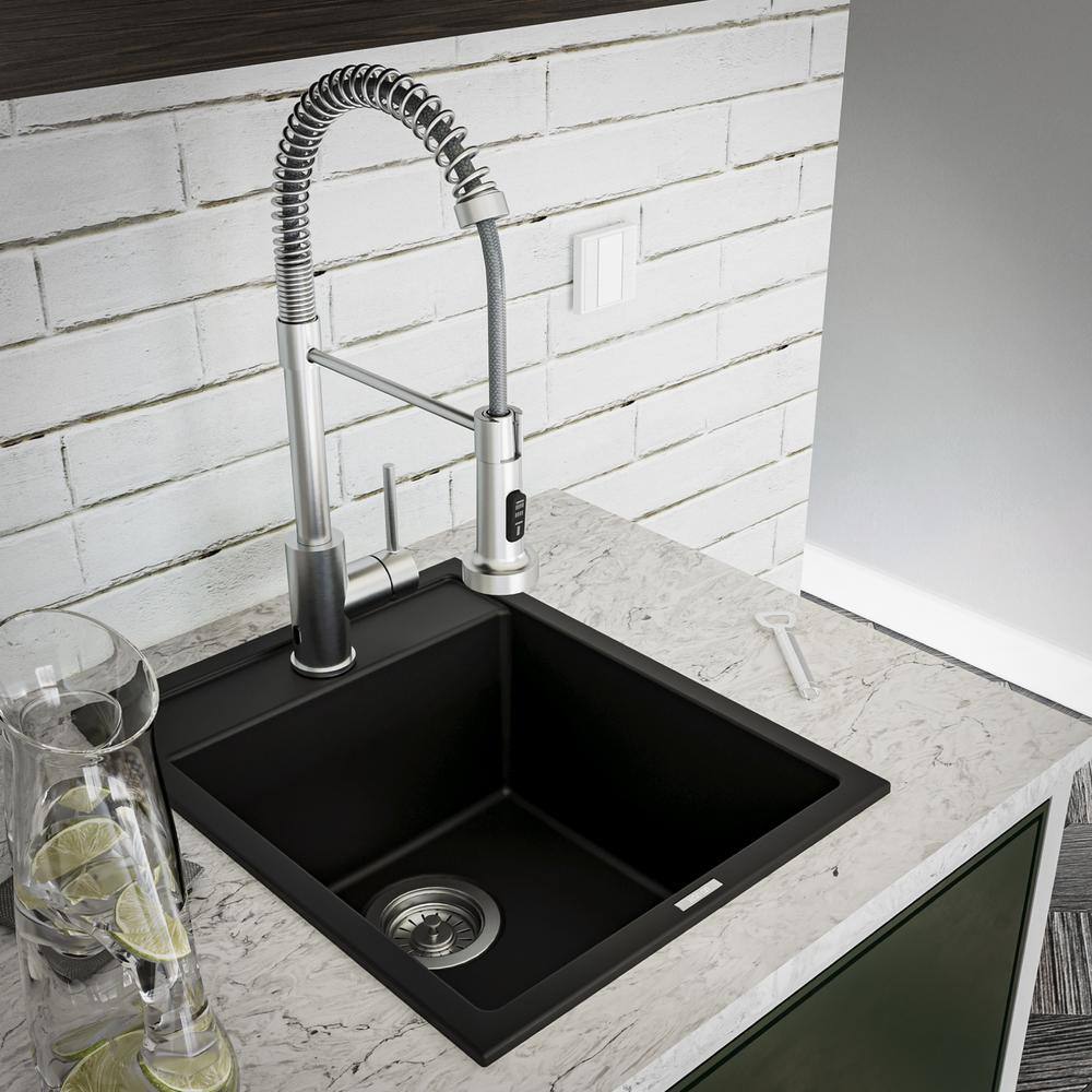 Black Quartz Composite Single Bowl Drop-In Kitchen Sink