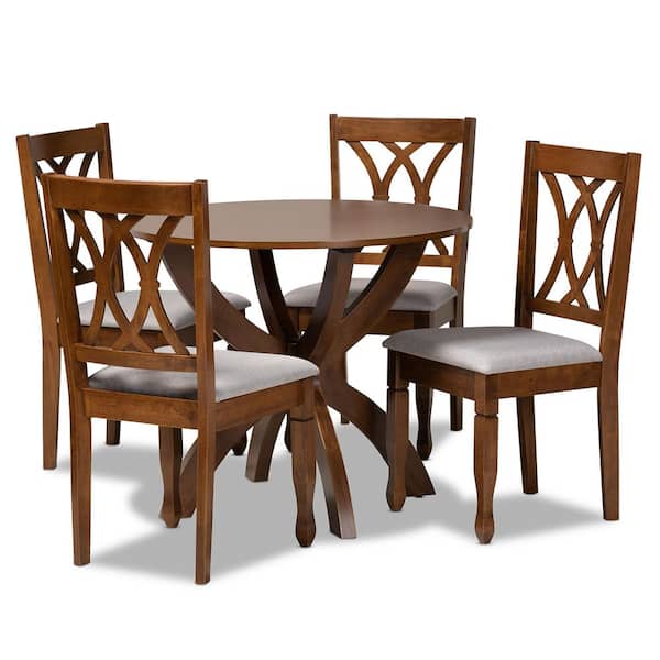 Baxton Studio April 5-Piece Grey and Walnut Dining Set