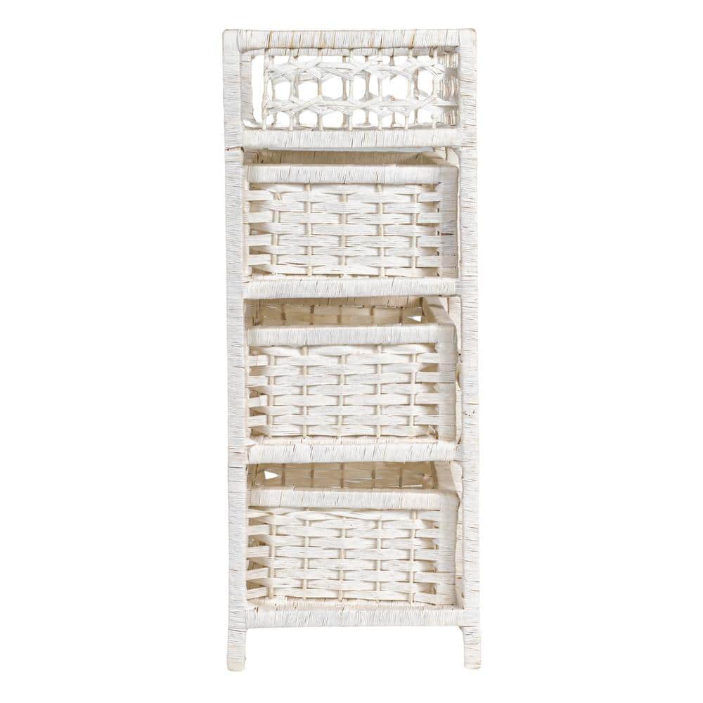 White Woven Paper Rope 3-Drawer Storage Chest with Top Shelf