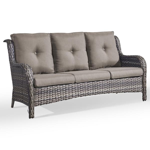 1-Piece Gray Wicker Patio Conversation Outdoor Couch, Patio Sofa with Gray Cushions