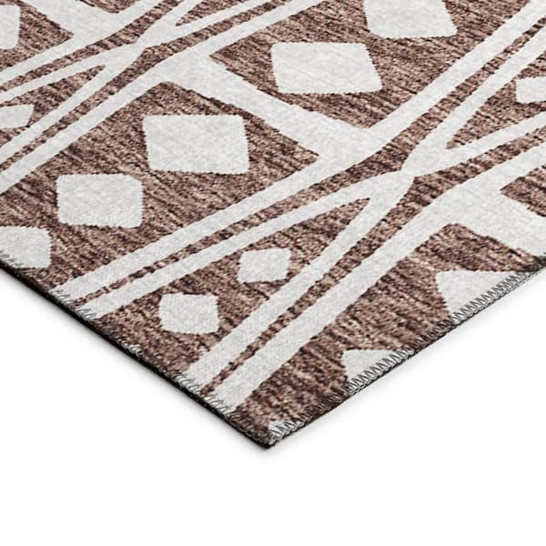 Yuma Brown 9 ft. x 12 ft. Geometric Indoor/Outdoor Washable Area Rug