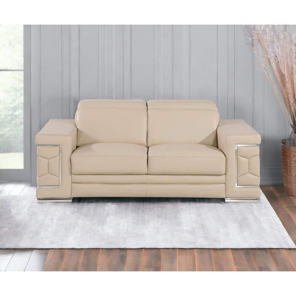 71 in. Beige Solid Leather 2-Seater Loveseat price history on PriceWatchPro
