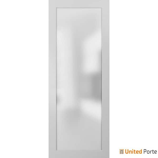 Sartodoors 18 in. x 80 in. 1-Panel No Bore Solid 1-Lites Frosted Glass White Finished Pine Wood MDF Interior Door Slab