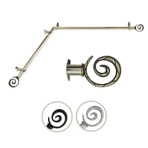 13/16" Dia Adjustable 28" to 48" Single Corner Window Curtain Rod in Antique Brass with Spiral Finials