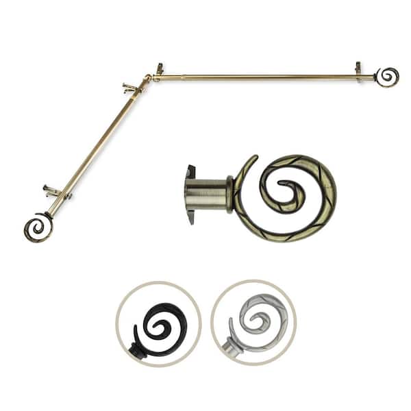 Rod Desyne 13/16" Dia Adjustable 66" to 120" Single Corner Window Curtain Rod in Antique Brass with Spiral Finials