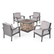 Kanihan Grey 5-Piece Faux Rattan Patio Fire Pit Seating Set with Light Grey Cushions