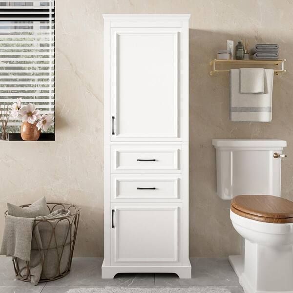 23.6 in. W x 15.7 in. D x 71 in. H White Linen Cabinet with