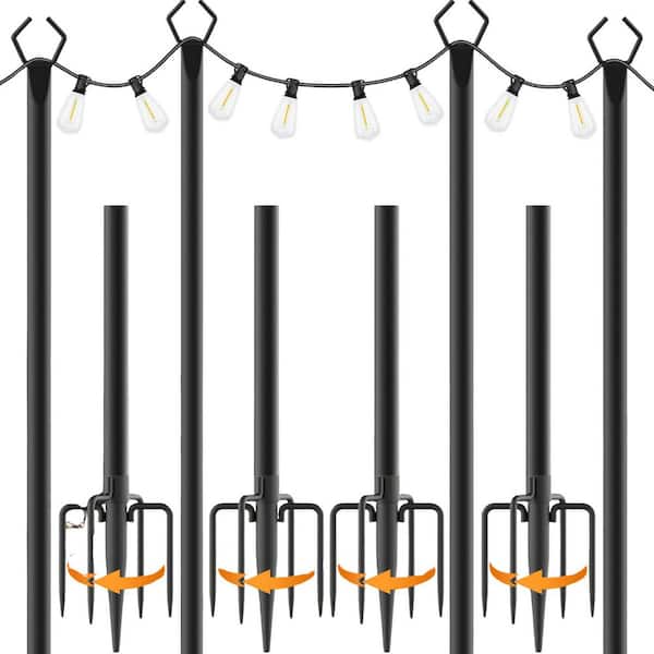 10Ft String Light Poles Outdoor Brackets with Fork for Hanging Metal Stand for Deck Patio Backyard 4-Pack