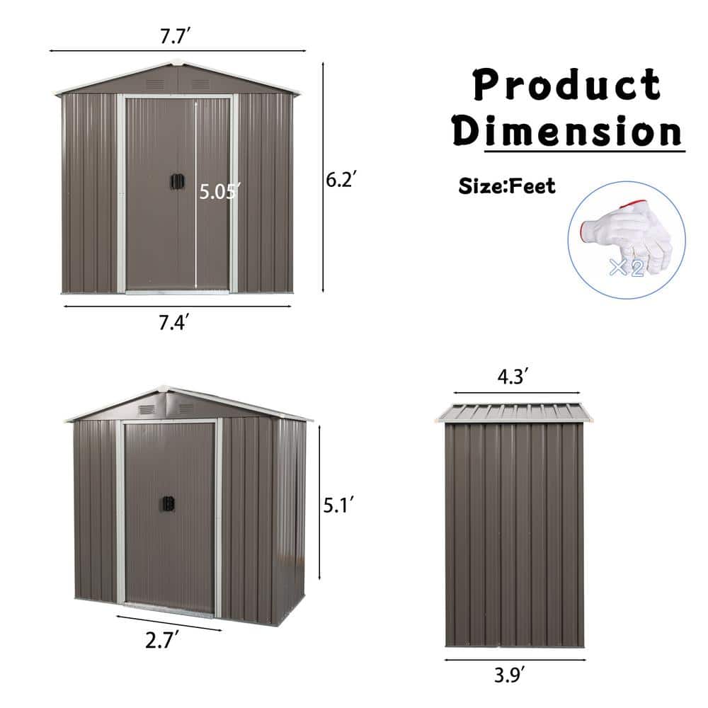 Gray 8' x 4' Metal Outdoor Storage Shed with Windows