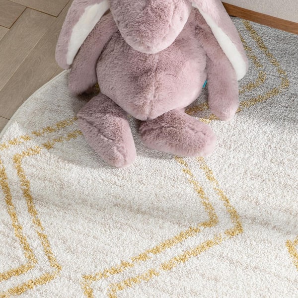 Kennedy Reeve Modern Chevron Kids Yellow Ivory 4 ft. Round Area Rug