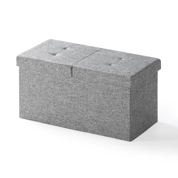 best price mattress 30 in. Light Grey Smart Lift Top Button Tufted Fabric Collapsible Storage Ottoman