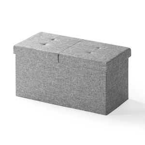 30 in. Light Grey Smart Lift Top Button Tufted Fabric Collapsible Storage Ottoman