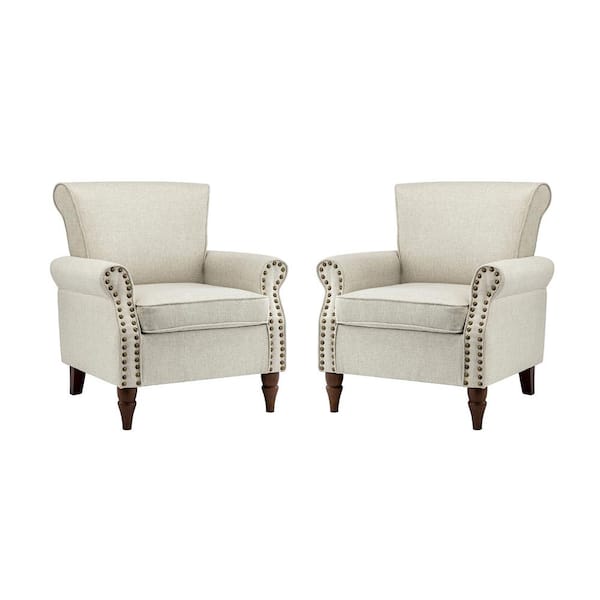 JAYDEN CREATION Macedonia Oatmeal Polyester Arm Chair (Set of 2)