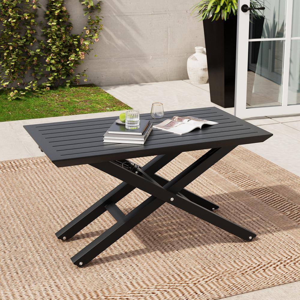Aluminum Rectangular Black Coffee Table with Liftable Top