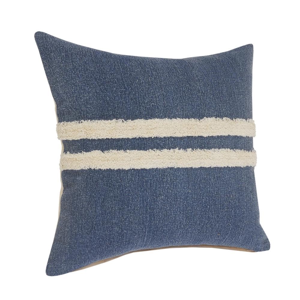 Dusty Blue and White Tufted Stripe Square Throw Pillow, 20" x 20"