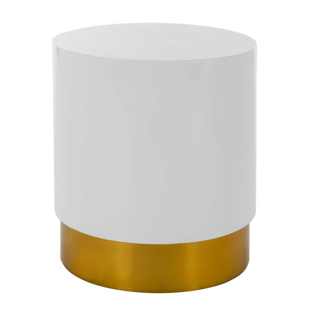 18" Transitional Angelo Round Side Table in White & Gold
