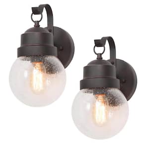 Modern 1-Light Textured Rust Globe Outdoor Sconce with Seeded Glass Shade and No Bulb Included(2 Pack)