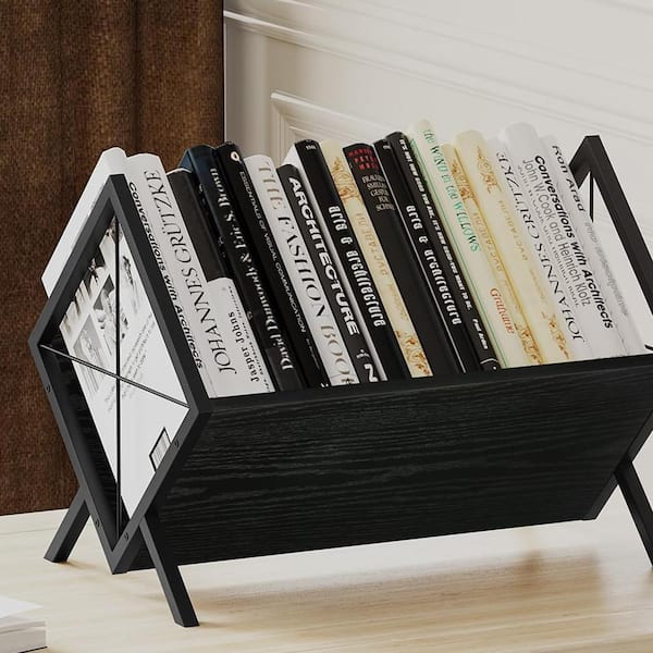 Black 8.7 in. D x 15.7 in. W x 12 in. H Wood Freestanding Magazine Rack