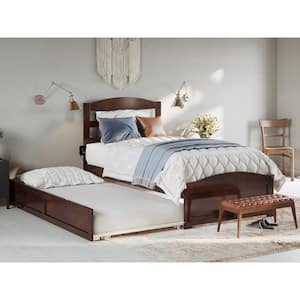 Warren 38-1/4 in. W Walnut Twin XL Solid Wood Frame with Twin XL Pull Out Trundle Bed and Footboard Platform Bed