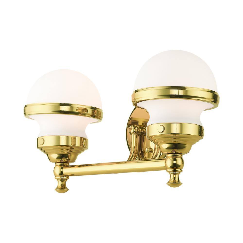 Oldwick Polished Brass 2-Light Vanity Sconce with Satin Opal White Glass