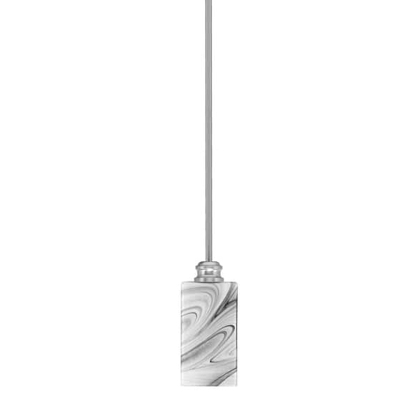 Unbranded Albany 60-Watt 1-Light Brushed Nickel Pendant Mini Pendant Light Square Onyx Swirl Glass and Light Bulb Not Included