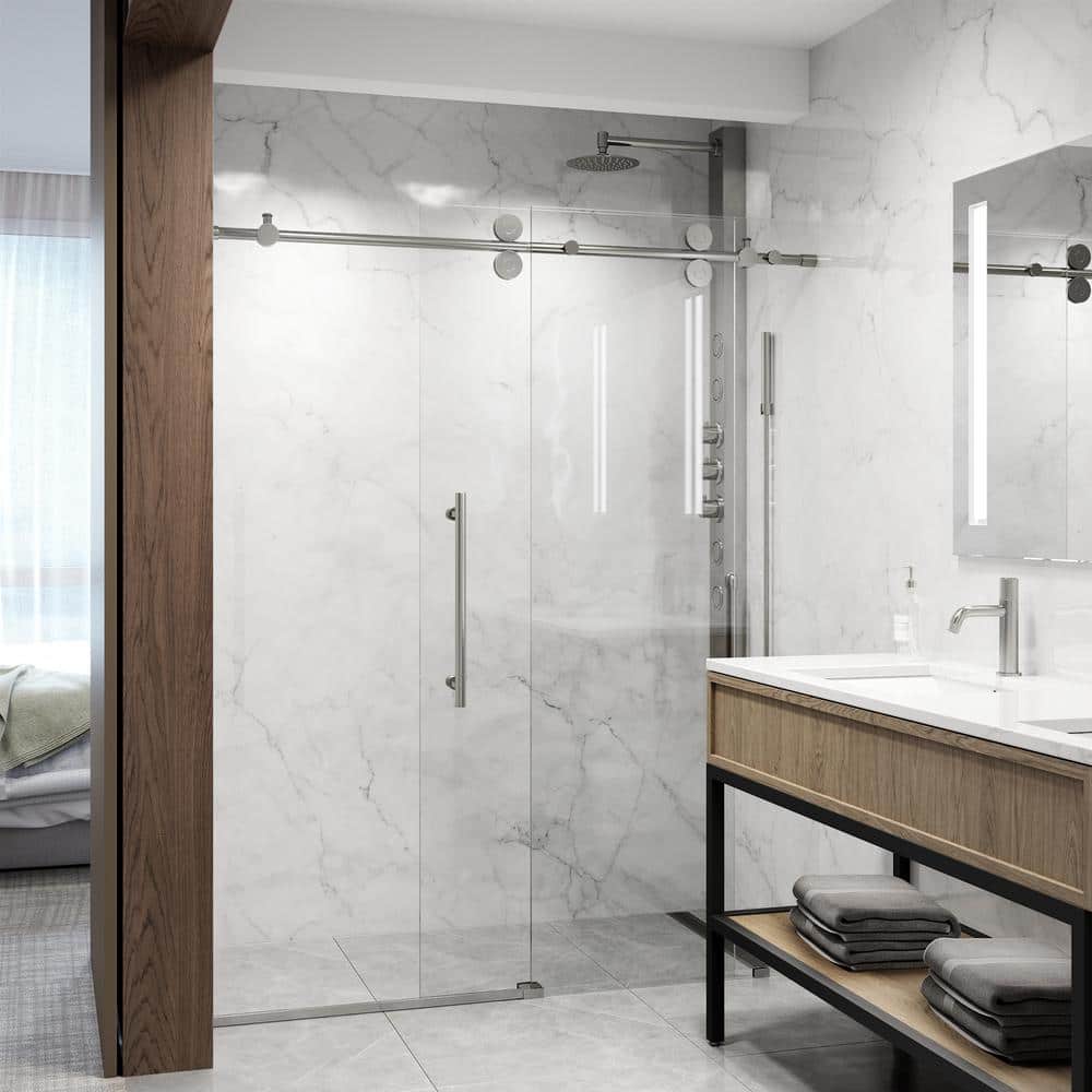 Elan 56-60" Frameless Sliding Shower Door with Stainless Steel Finish