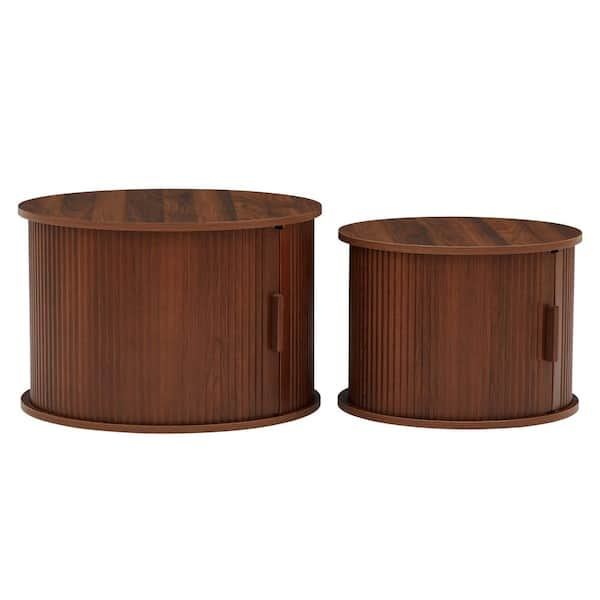 Athmile 2362 In Walnut Round Wood Storage Coffee Table With 2 Pieces Dwl 6114160 A The Home 1166